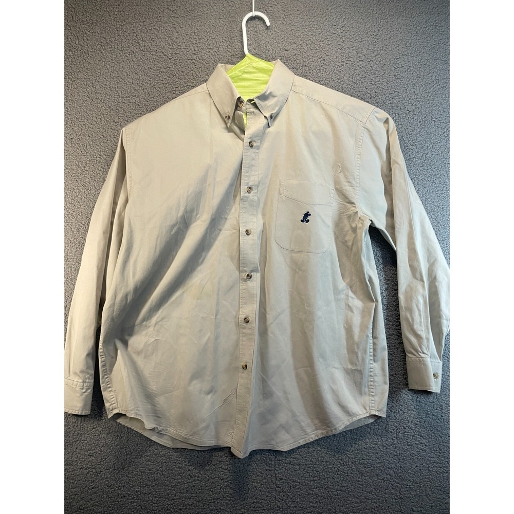 Men's WALT‎ DISNEY WORLD MICKEY MOUSE  Beige  button front shirt, L